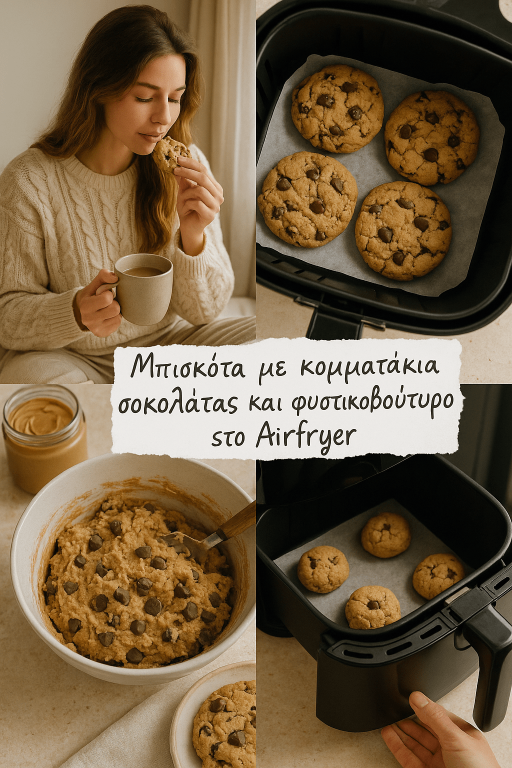 Μπισκότα με κομματάκια σοκολάτας και φυστικοβούτυρο στο Airfryer