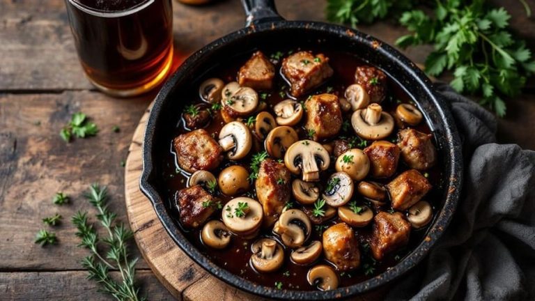 Πώς να Φτιάξεις Πεντανόστιμη Χοιρινή Τηγανιά με Μαύρη Μπύρα και Μανιτάρια