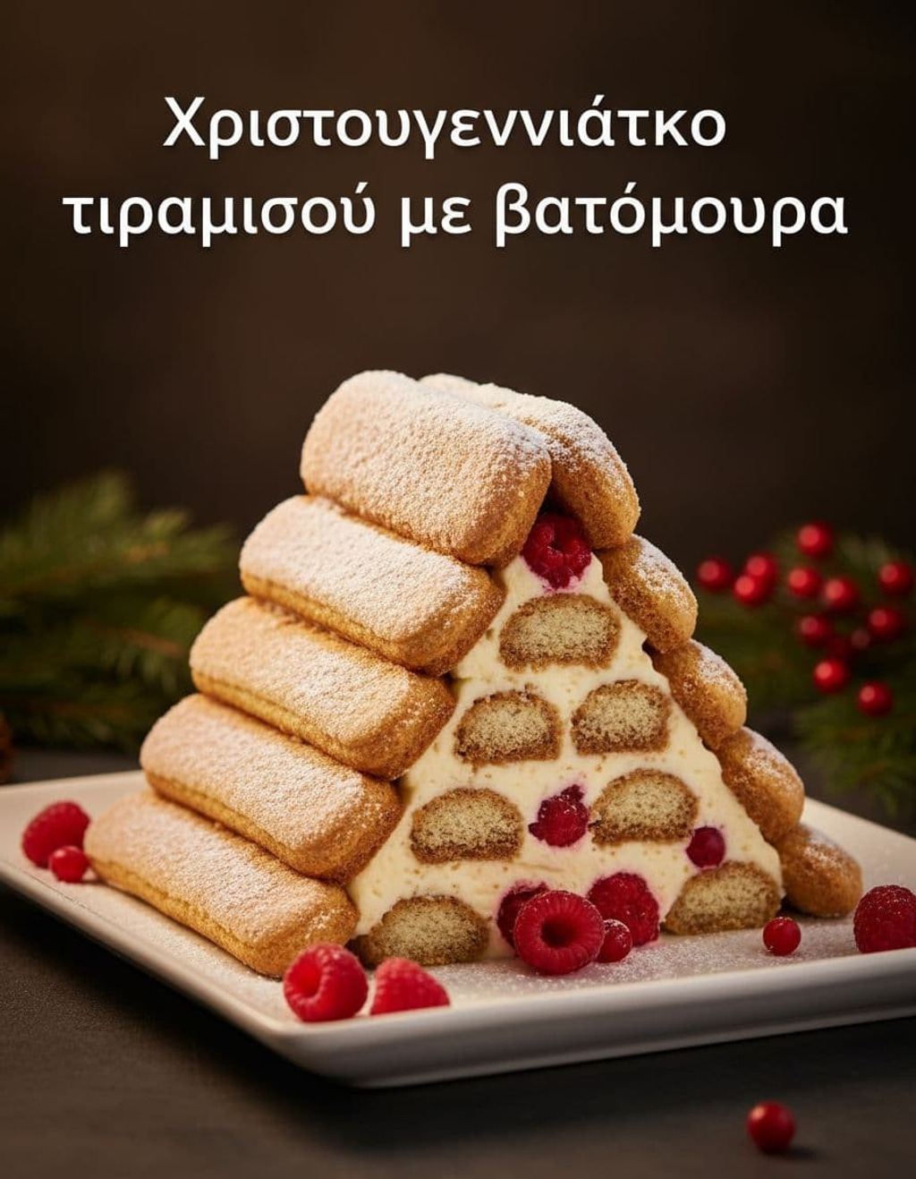 Χριστουγεννιάτικο τιραμισού με βατόμουρα χωρίς ψήσιμο