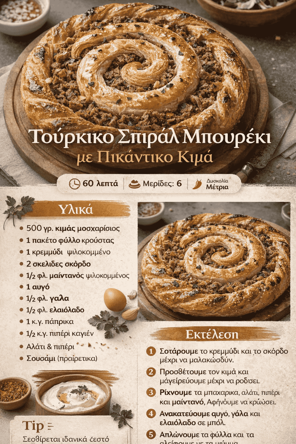 Τούρκικο Σπιράλ Μπουρέκι με Πικάντικο Κιμά