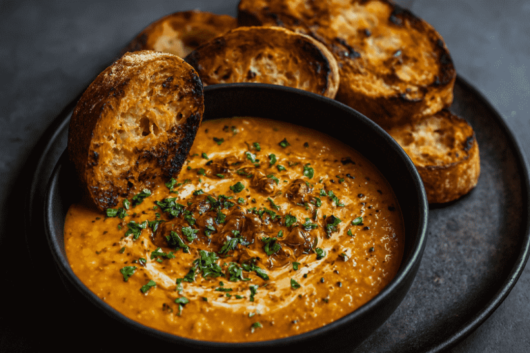 Σούπα με Καραμελωμένα Κρεμμύδια και Κόκκινες Φακές