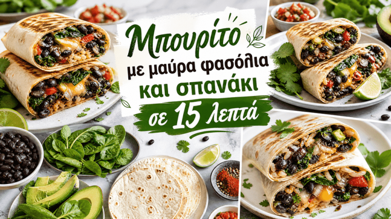 Μπουρίτο με μαύρα φασόλια και σπανάκι