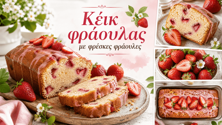 Κέικ φράουλας με φρέσκες φράουλες και γιαούρτι