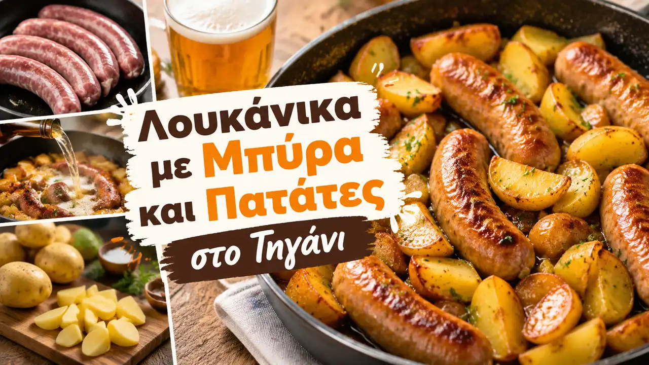 Λουκάνικα με Μπύρα και Πατάτες στο Τηγάνι