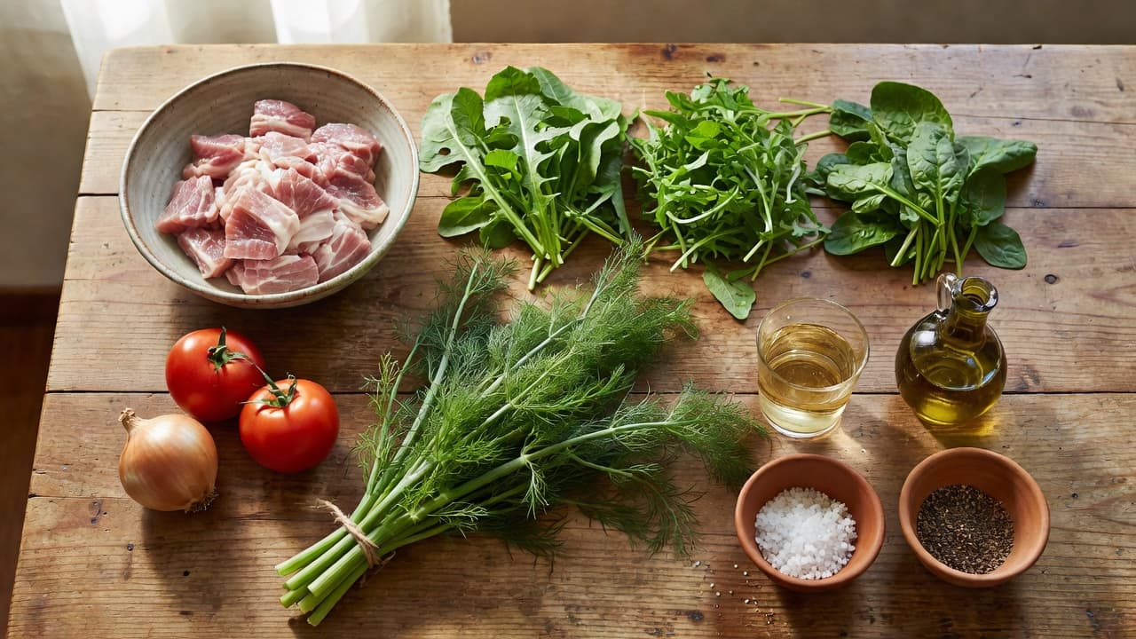 Χοιρινό με Τσιγαριστά Χόρτα και Μάραθο